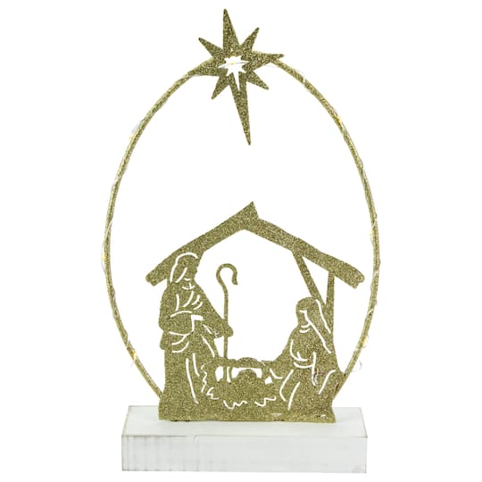 NorthLight 14" Glittered LED Lighted Holy Family Nativity Scene Christmas Décor in Gold | Michaels®